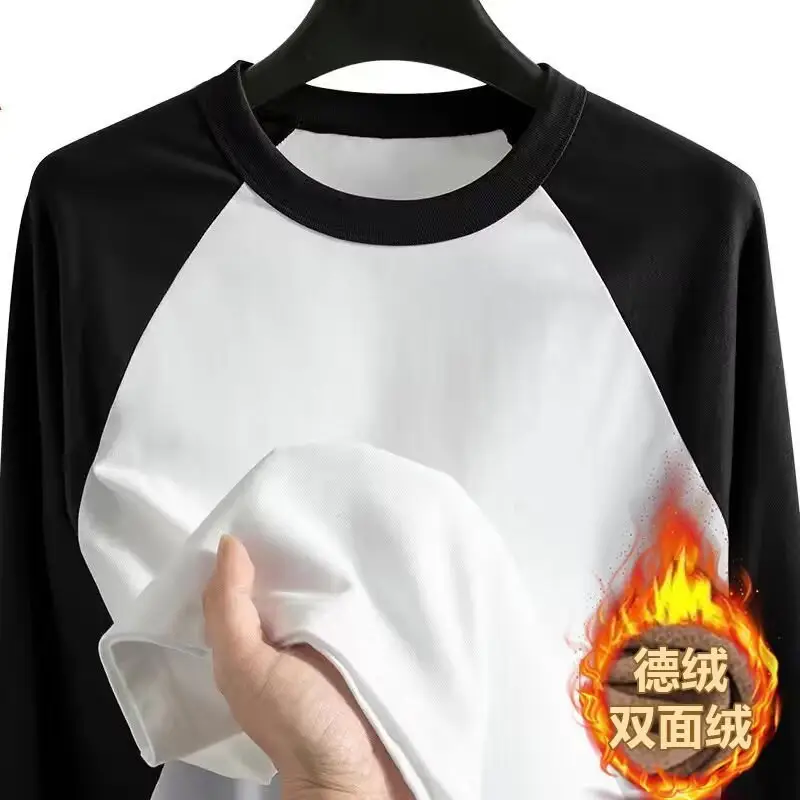 Men Velvet Contrast T-Shirt Black White Plus Size - Image 11