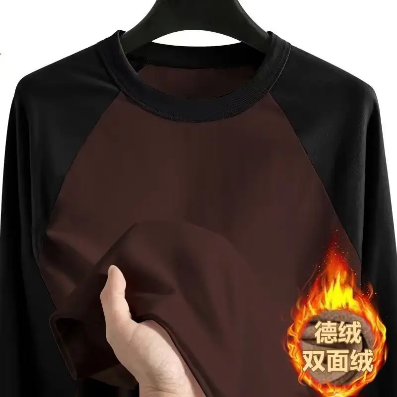 Men Velvet Contrast T-Shirt Black White Plus Size - Image 13