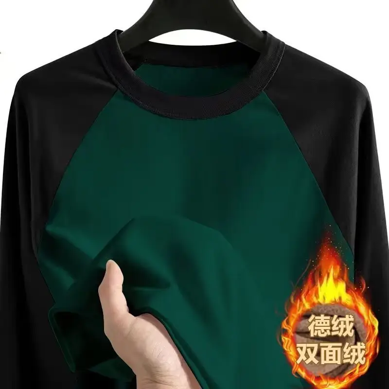 Men Velvet Contrast T-Shirt Black White Plus Size - Image 14