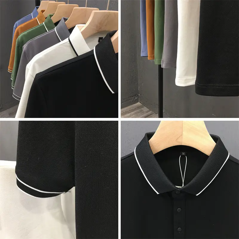 Men White Polo Shirt Short Sleeve Lapel British Retro Handsome Casual - Image 8