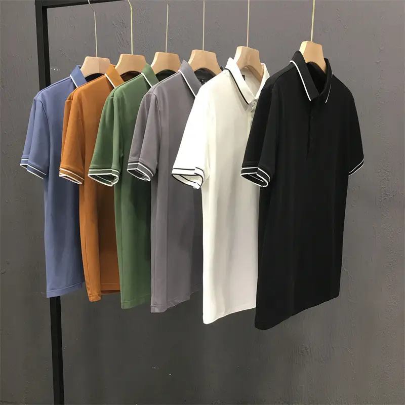 Men White Polo Shirt Short Sleeve Lapel British Retro Handsome Casual - Image 9