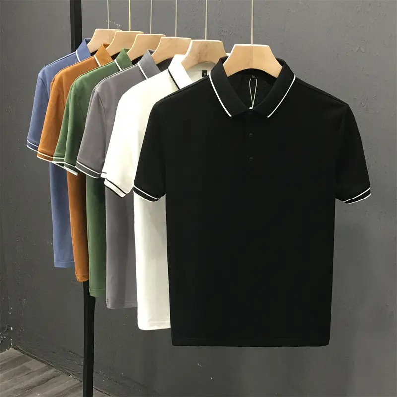 Men White Polo Shirt Short Sleeve Lapel British Retro Handsome Casual - Image 10