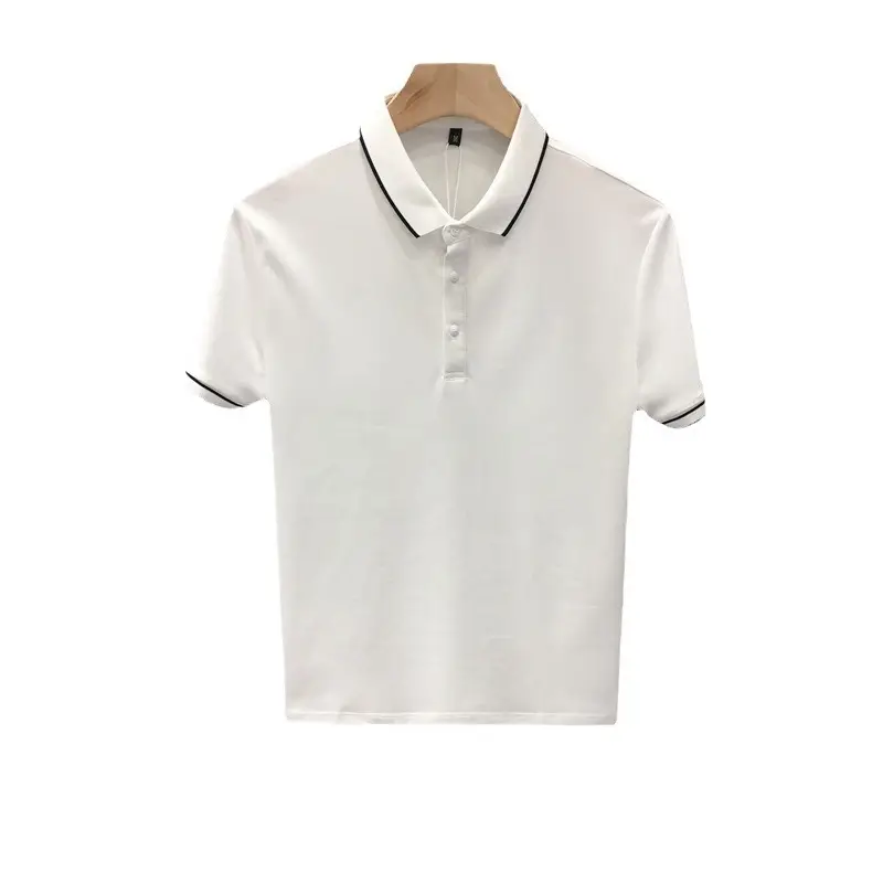 Men White Polo Shirt Short Sleeve Lapel British Retro Handsome Casual - Image 11