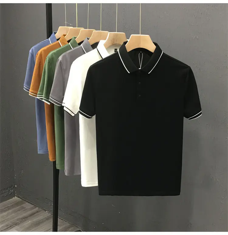 Men White Polo Shirt Short Sleeve Lapel British Retro Handsome Casual — feature 1