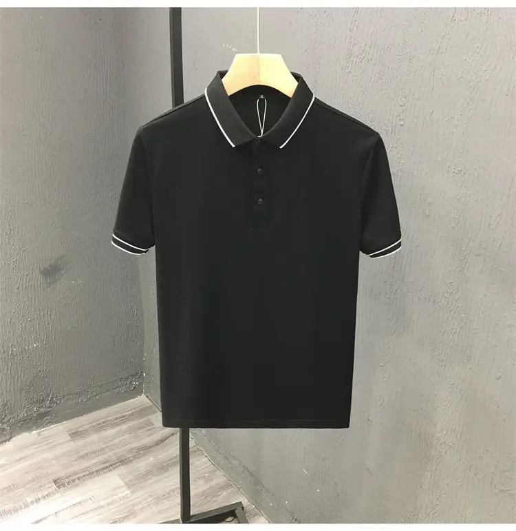Men White Polo Shirt Short Sleeve Lapel British Retro Handsome Casual — feature 10