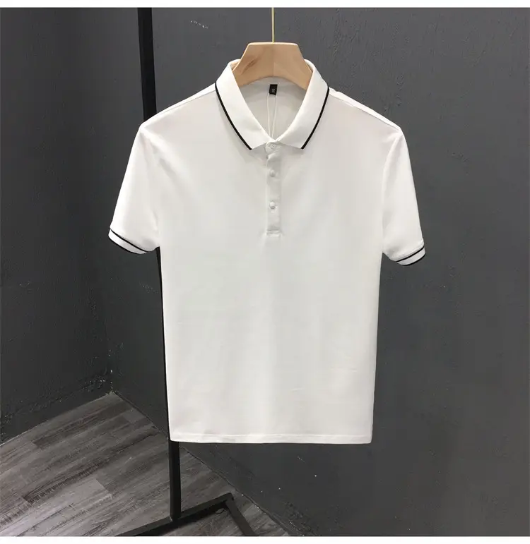 Men White Polo Shirt Short Sleeve Lapel British Retro Handsome Casual — feature 12