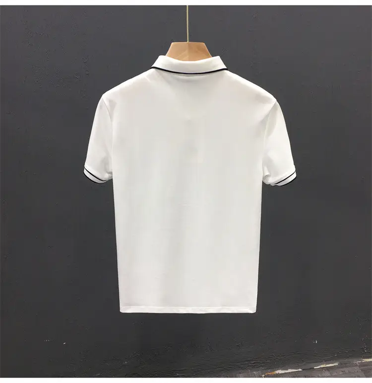 Men White Polo Shirt Short Sleeve Lapel British Retro Handsome Casual — feature 13