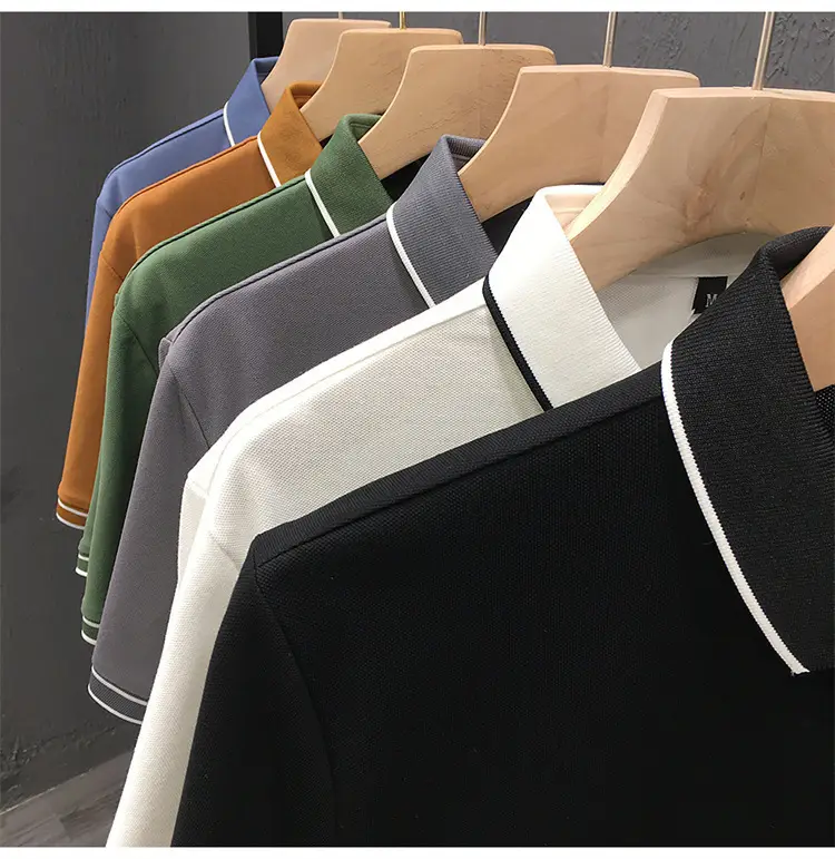 Men White Polo Shirt Short Sleeve Lapel British Retro Handsome Casual — feature 14