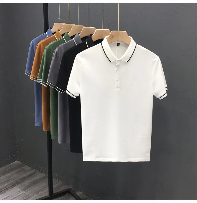 Men White Polo Shirt Short Sleeve Lapel British Retro Handsome Casual — feature 3