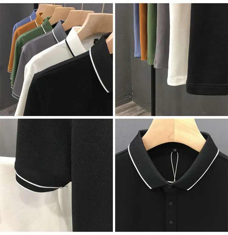 Men White Polo Shirt Short Sleeve Lapel British Retro Handsome Casual — feature 5