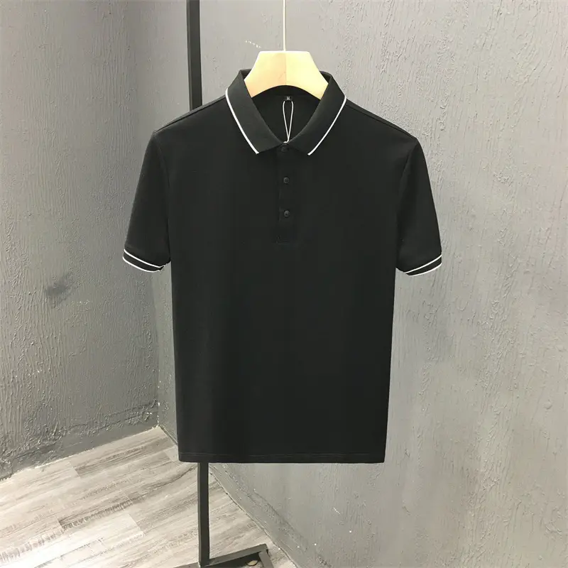 Men White Polo Shirt Short Sleeve Lapel British Retro Handsome Casual - Image 2