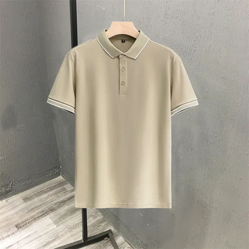 Men White Polo Shirt Short Sleeve Lapel British Retro Handsome Casual - Image 6