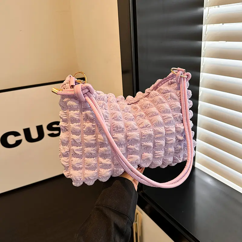 Pink Bubble Pleated Shoulder Bag for Women - Image 9