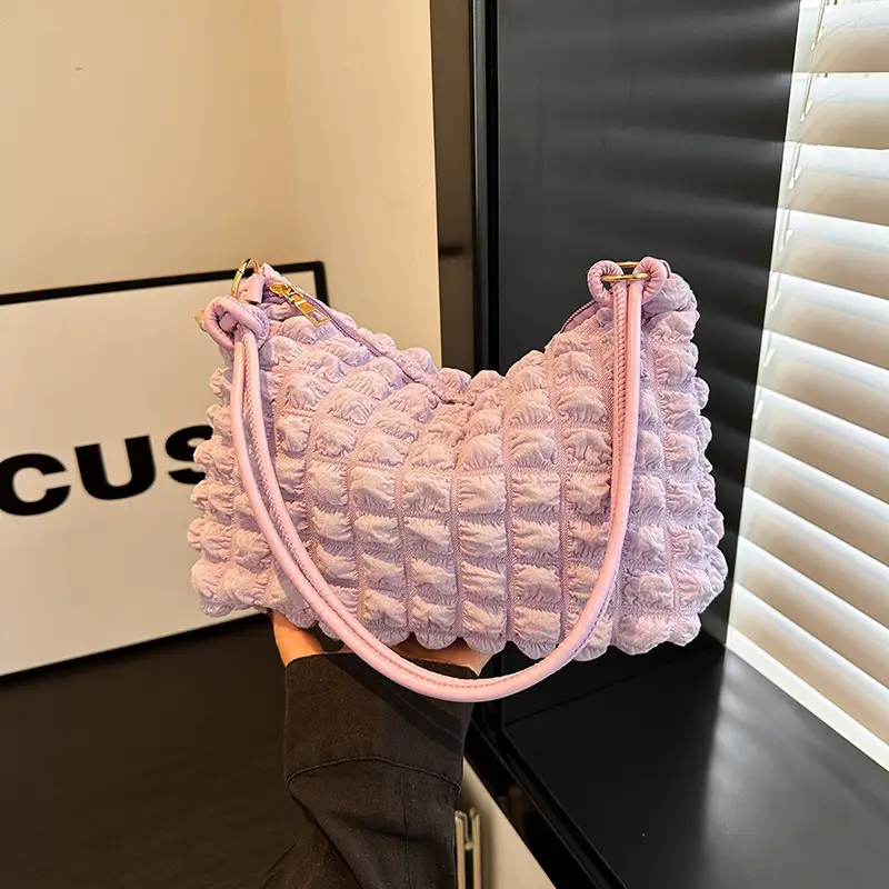 Pink Bubble Pleated Shoulder Bag for Women - Image 10