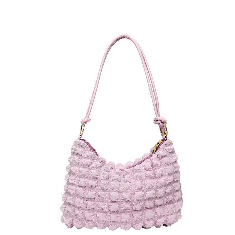 Pink Bubble Pleated Shoulder Bag for Women - Image 12