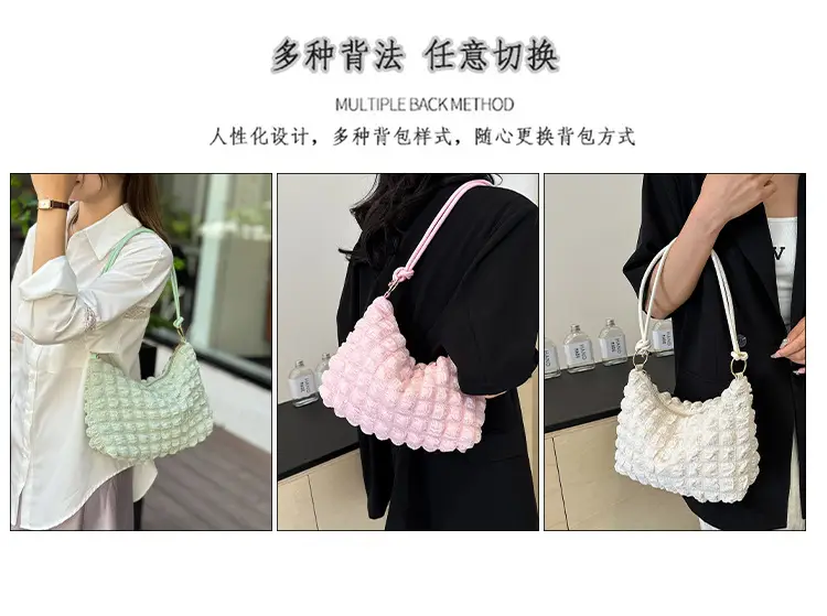 Pink Bubble Pleated Shoulder Bag for Women — feature 11