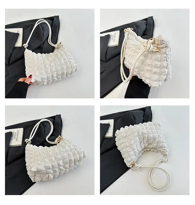 Pink Bubble Pleated Shoulder Bag for Women — feature 12