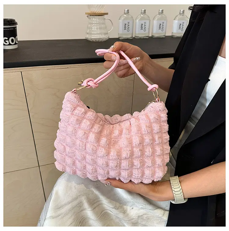 Pink Bubble Pleated Shoulder Bag for Women — feature 14
