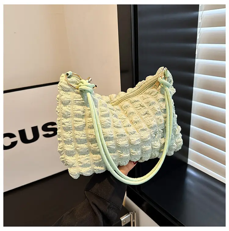 Pink Bubble Pleated Shoulder Bag for Women — feature 16