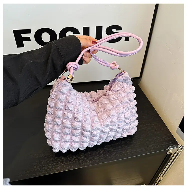 Pink Bubble Pleated Shoulder Bag for Women — feature 17