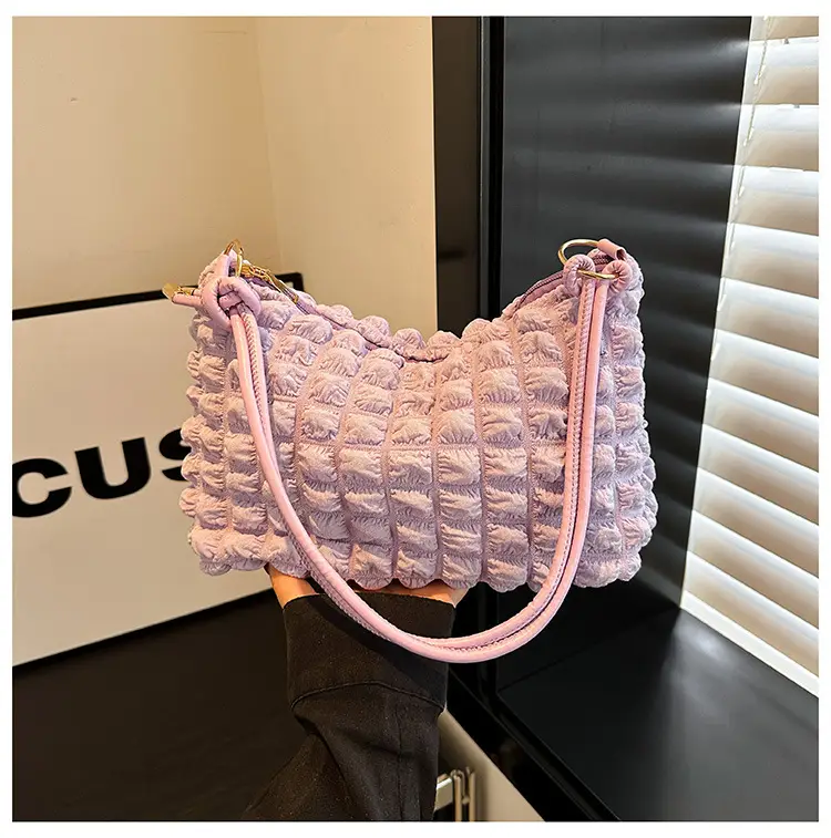 Pink Bubble Pleated Shoulder Bag for Women — feature 18