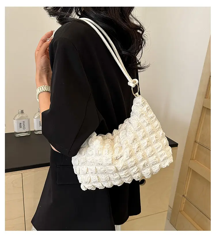 Pink Bubble Pleated Shoulder Bag for Women — feature 2