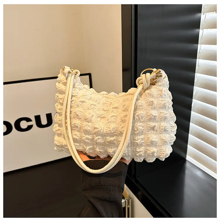 Pink Bubble Pleated Shoulder Bag for Women — feature 21