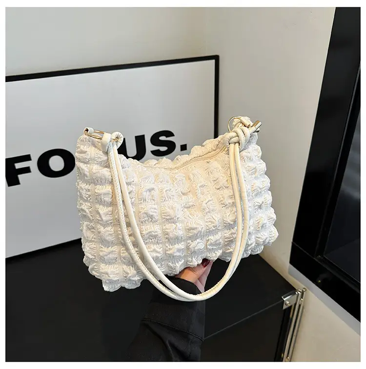 Pink Bubble Pleated Shoulder Bag for Women — feature 22