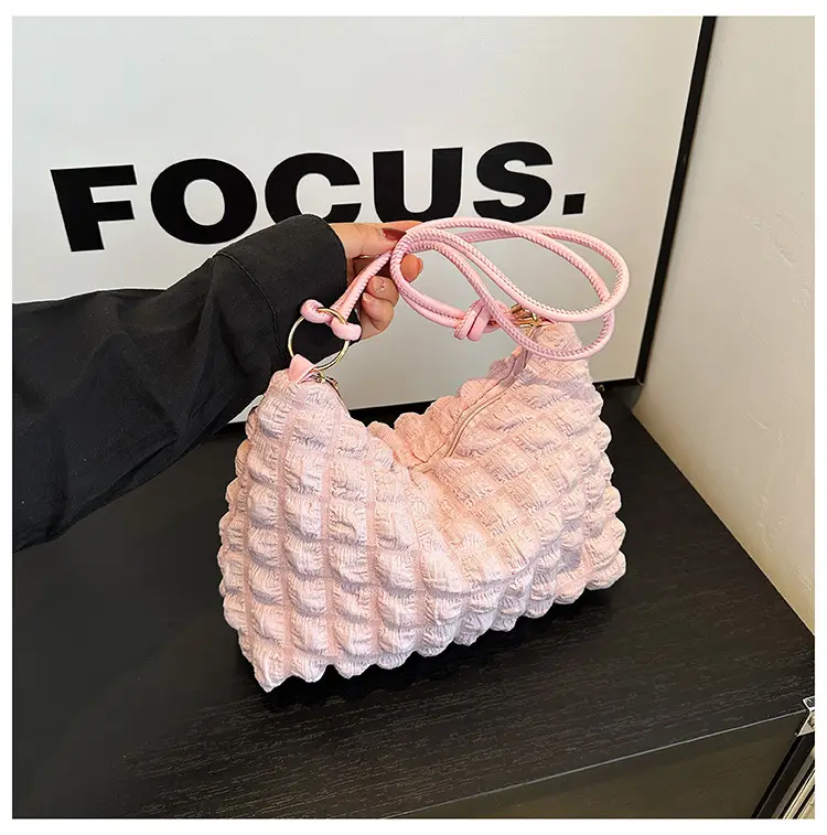 Pink Bubble Pleated Shoulder Bag for Women — feature 23