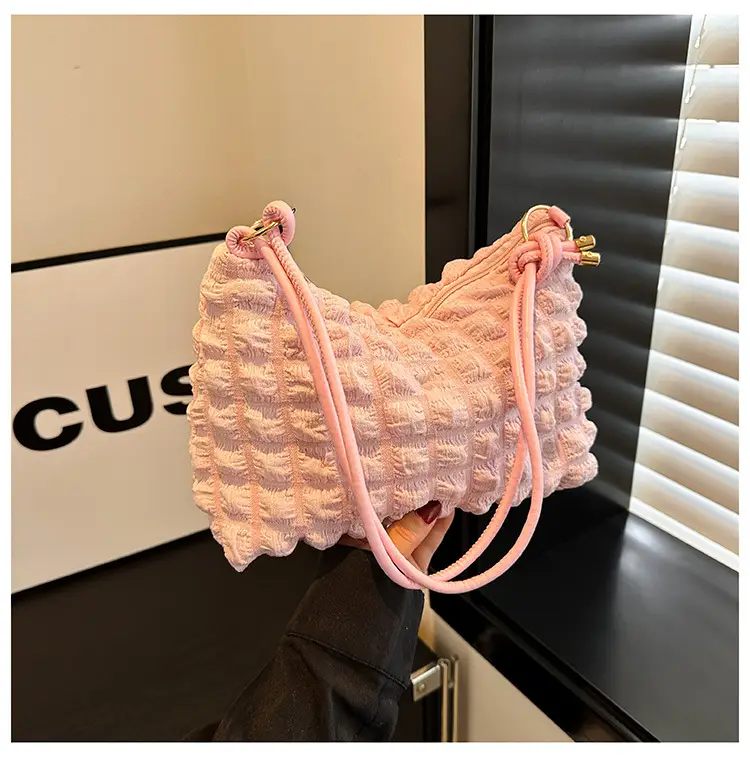 Pink Bubble Pleated Shoulder Bag for Women — feature 24