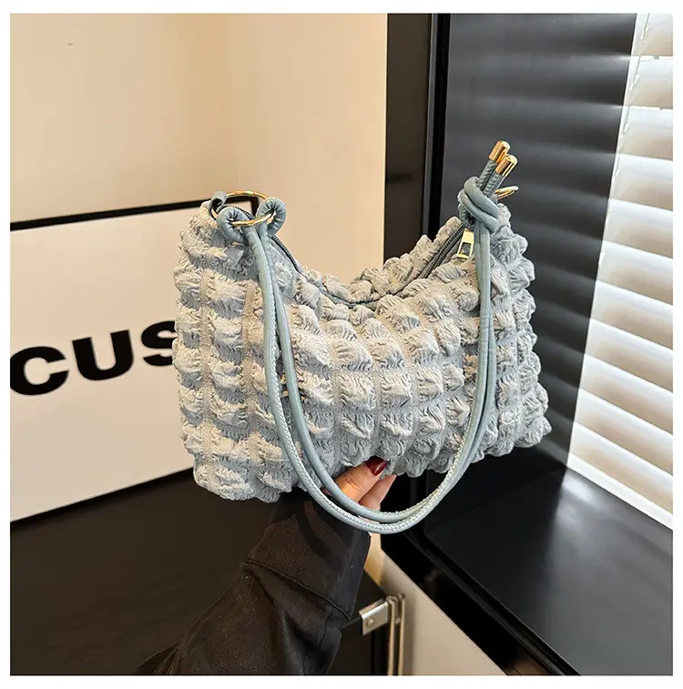 Pink Bubble Pleated Shoulder Bag for Women — feature 25
