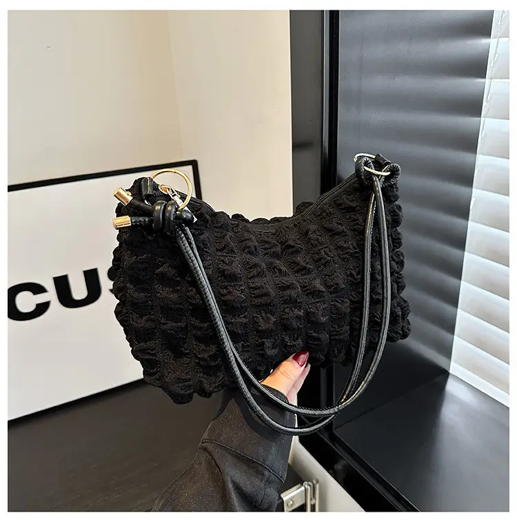 Pink Bubble Pleated Shoulder Bag for Women — feature 26