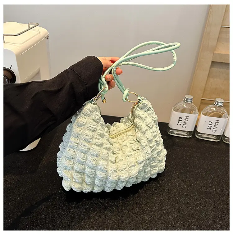 Pink Bubble Pleated Shoulder Bag for Women — feature 27