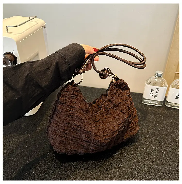 Pink Bubble Pleated Shoulder Bag for Women — feature 30