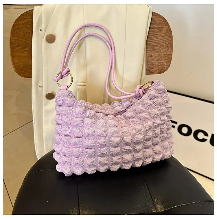 Pink Bubble Pleated Shoulder Bag for Women — feature 32