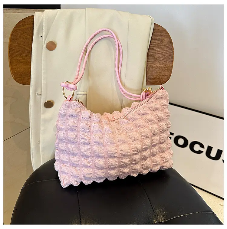 Pink Bubble Pleated Shoulder Bag for Women — feature 33