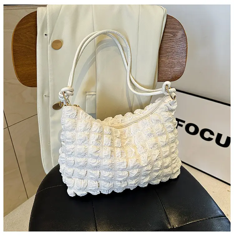 Pink Bubble Pleated Shoulder Bag for Women — feature 34