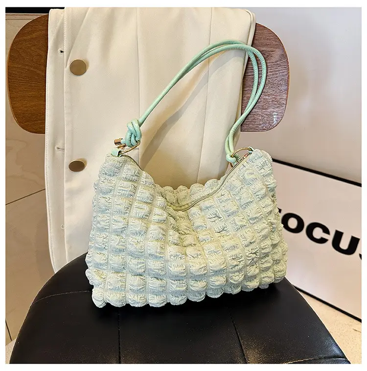 Pink Bubble Pleated Shoulder Bag for Women — feature 35