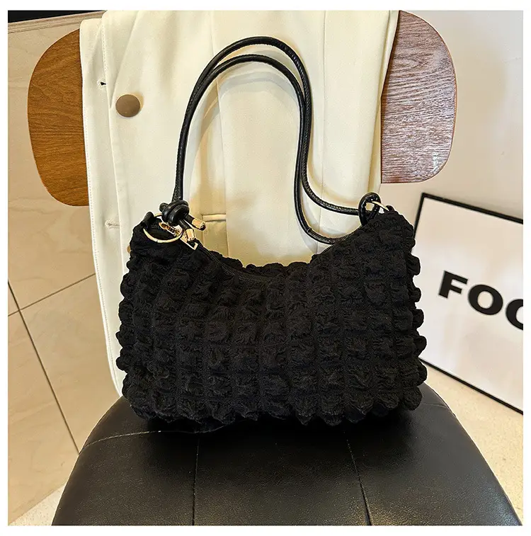 Pink Bubble Pleated Shoulder Bag for Women — feature 36