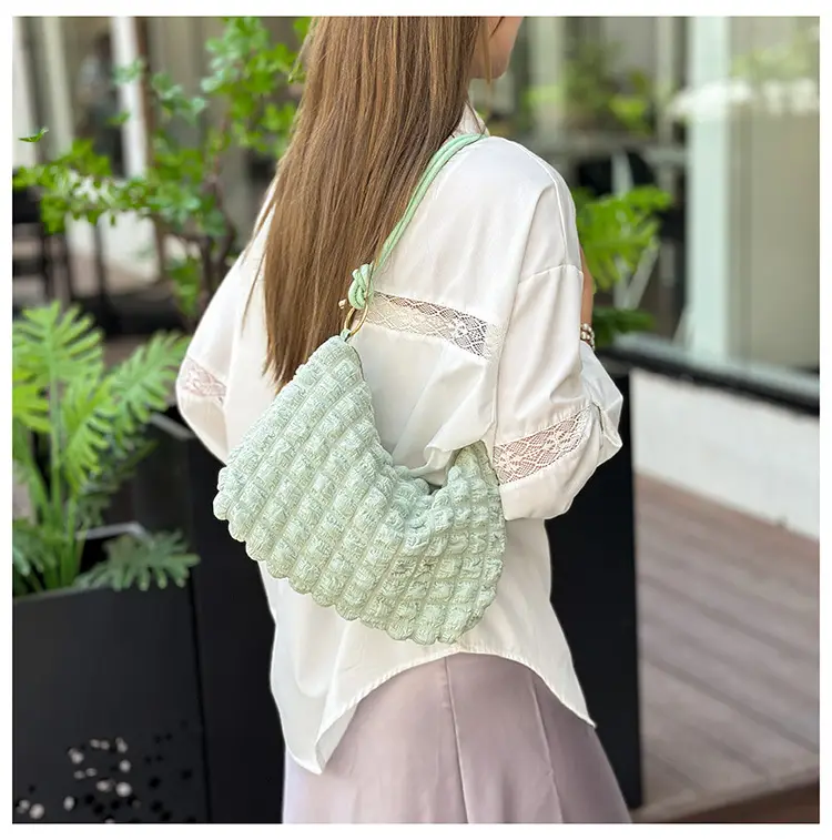 Pink Bubble Pleated Shoulder Bag for Women — feature 37