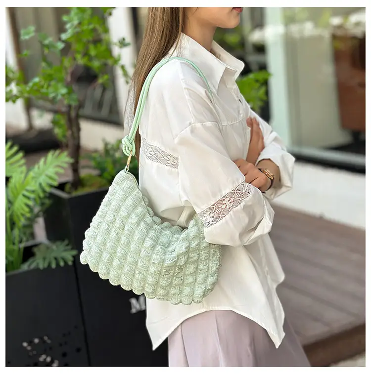 Pink Bubble Pleated Shoulder Bag for Women — feature 38
