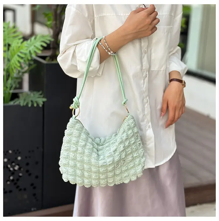Pink Bubble Pleated Shoulder Bag for Women — feature 39