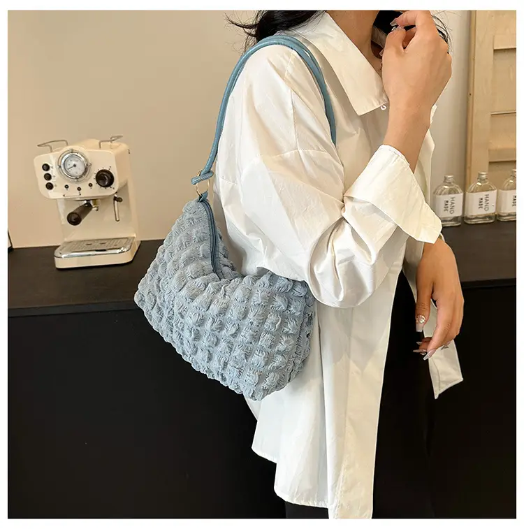 Pink Bubble Pleated Shoulder Bag for Women — feature 42