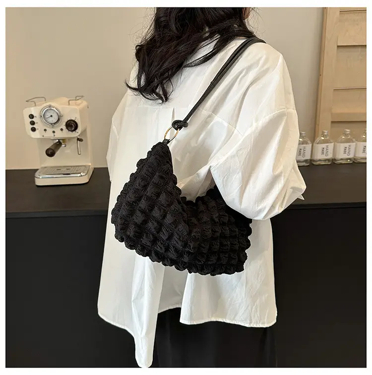 Pink Bubble Pleated Shoulder Bag for Women — feature 45