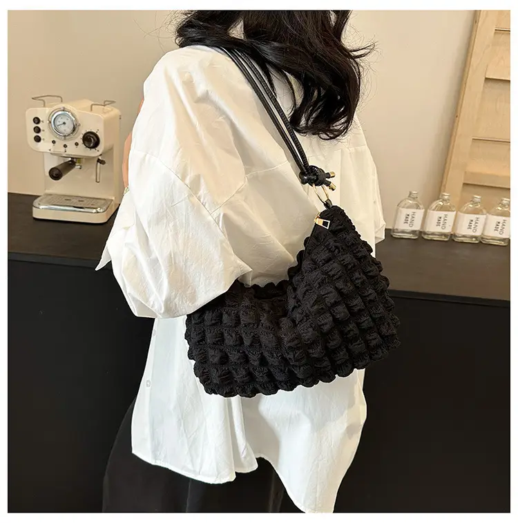 Pink Bubble Pleated Shoulder Bag for Women — feature 46
