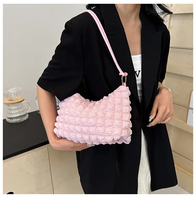 Pink Bubble Pleated Shoulder Bag for Women — feature 47