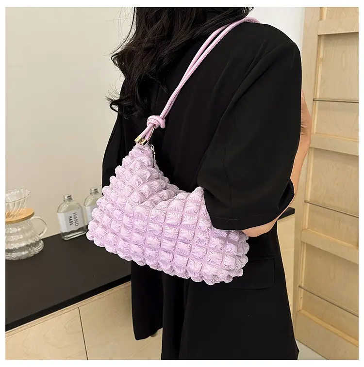 Pink Bubble Pleated Shoulder Bag for Women — feature 48