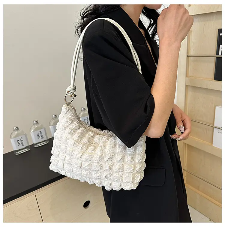 Pink Bubble Pleated Shoulder Bag for Women — feature 49