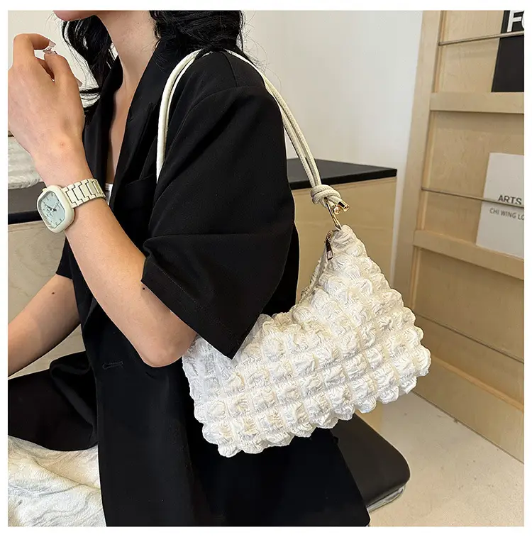 Pink Bubble Pleated Shoulder Bag for Women — feature 51