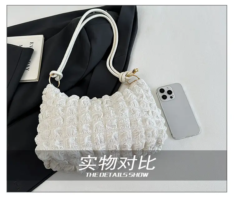 Pink Bubble Pleated Shoulder Bag for Women — feature 8